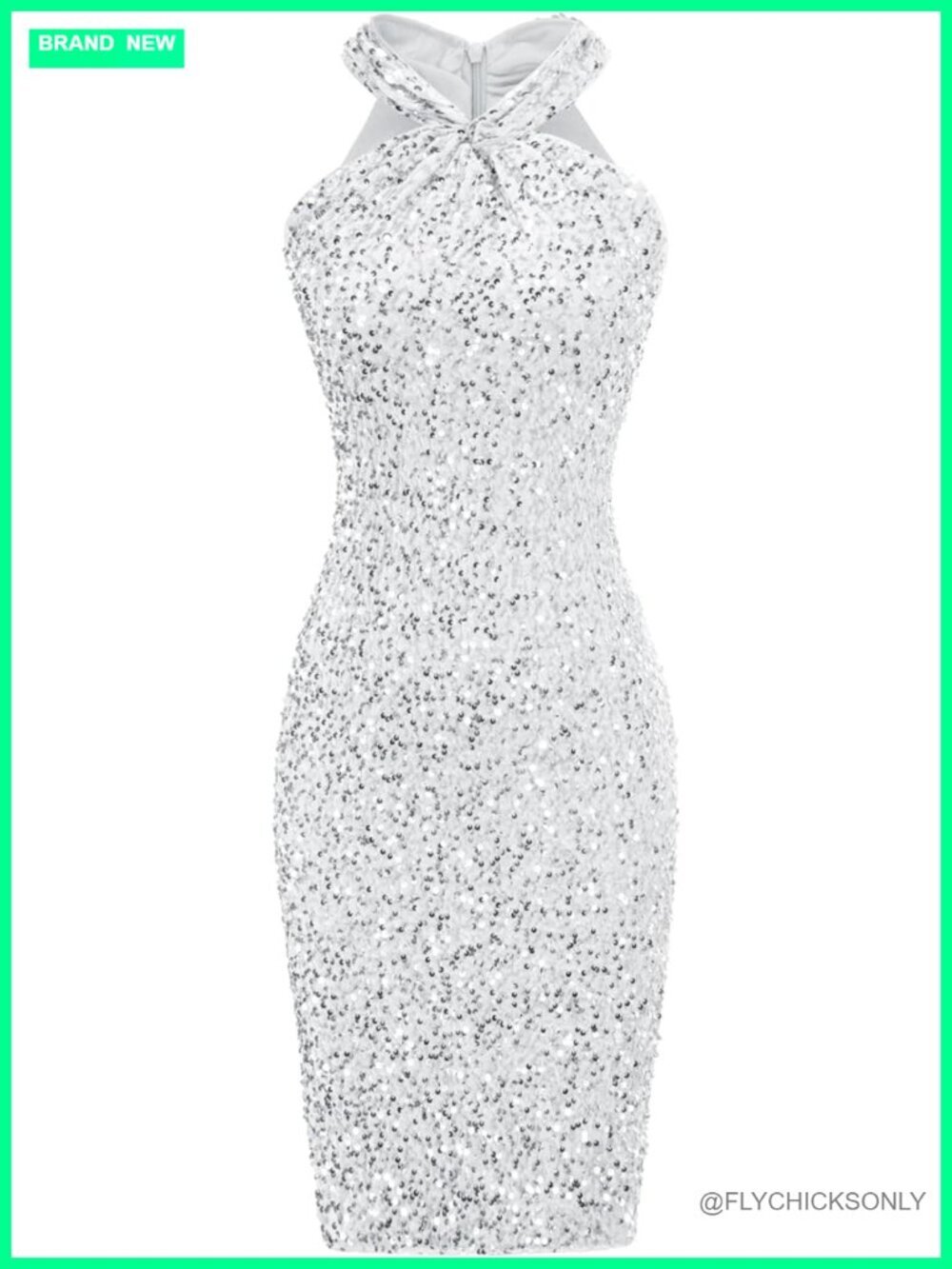 Sleeveless Sparkly Sequin Halter Bodycon Mini Club Dress